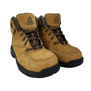 Reebok Boots Mens Size 3.5 W Brown Leather Work Ankle Lace Up Safety Toe RB4388